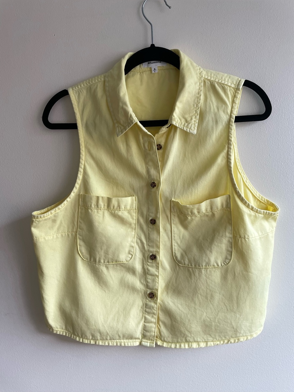 Blumind Yellow Sleeveless Button Up Crop Shirt Tencel Cotton Size L